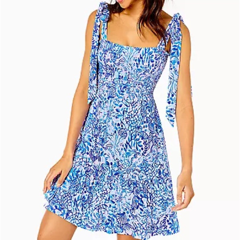 LILLY PULITZER: Kailua Smocked Dress; Calla Lilly Pink High Tides Good Vibes, S